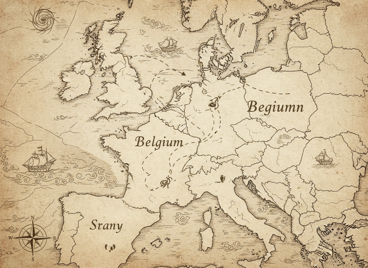 Map showing migration path from Flanders to Normandy to England to Wales to Ireland